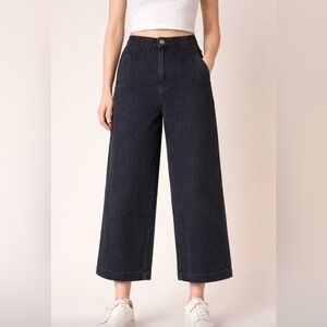 NWT Hunter & Brown Wide Leg Cropped Black Jeans Size L Goth Grunge 100% Cotton